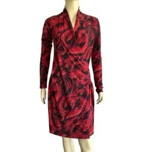 Norma Kamali New Women Cocktail Red Long Sleeve Stretch Faux Wrap Dress Size XL